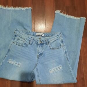 Ashley Mason Sky Blue Frayed Hem Wide Leg Jeans